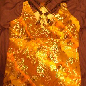 Boho-style shimmery halter neck with beaded detail. Small-medium size.
